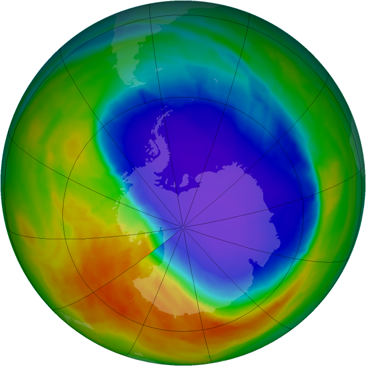 Antarctic ozone map for 09 October 2014